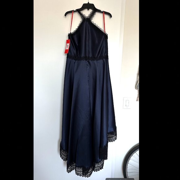 Monique Lhuillier High Low Navy Mikado Dress NWT Size 12 - Picture 4 of 4